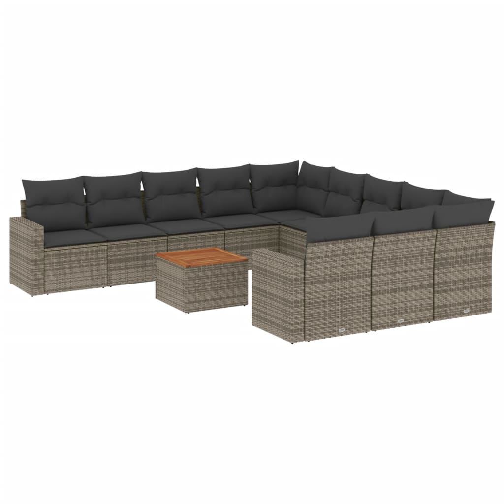 12-dijelni set vrtnih sofa od poliratana s jastucima sivi