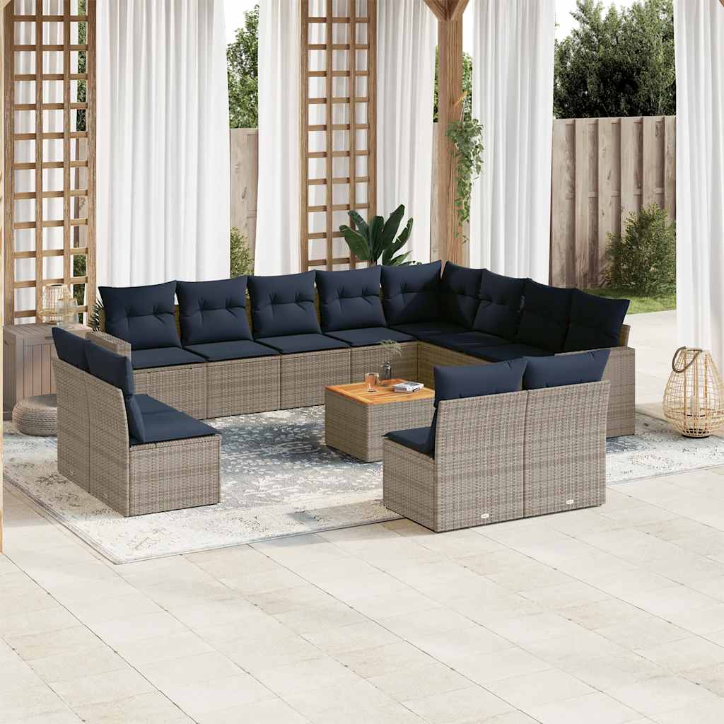 13-dijelni set vrtnih sofa od poliratana s jastucima sivi