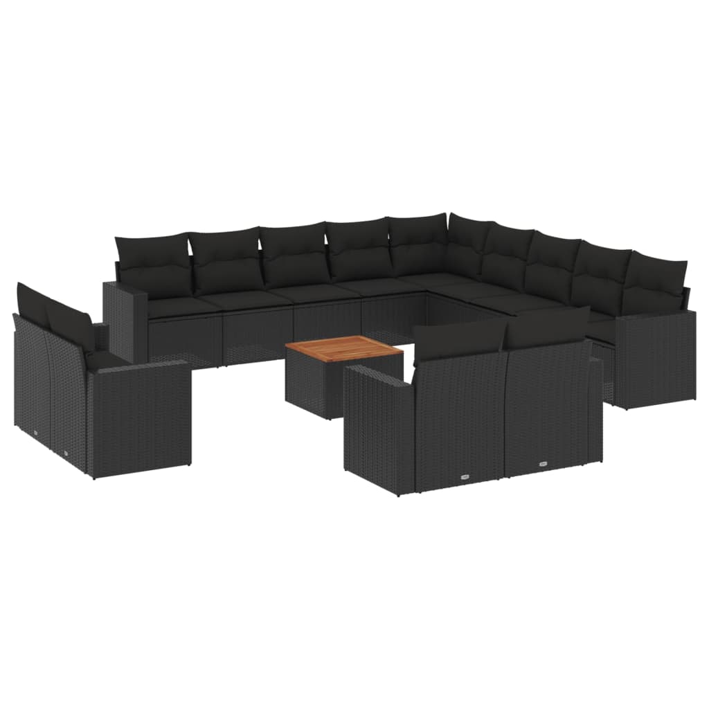 14-dijelni set vrtnih sofa s jastucima poliratan crni