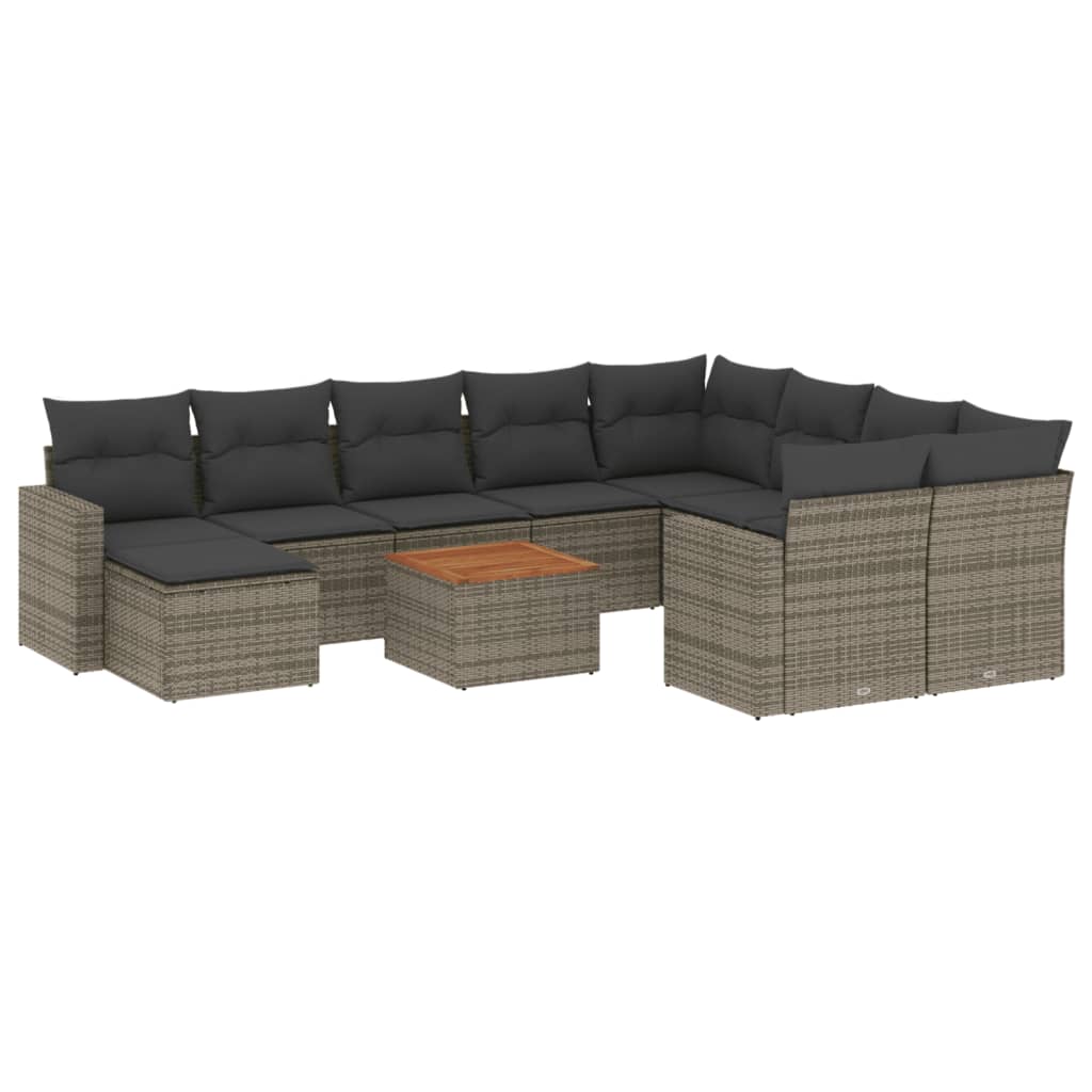 11-dijelni set vrtnih sofa od poliratana s jastucima sivi