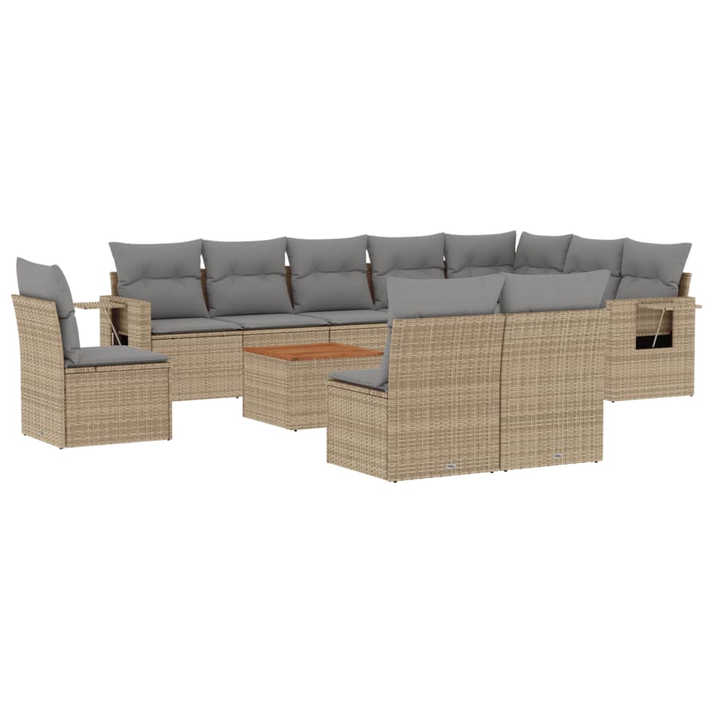 11-dijelni set vrtnih sofa s jastucima bež od poliratana