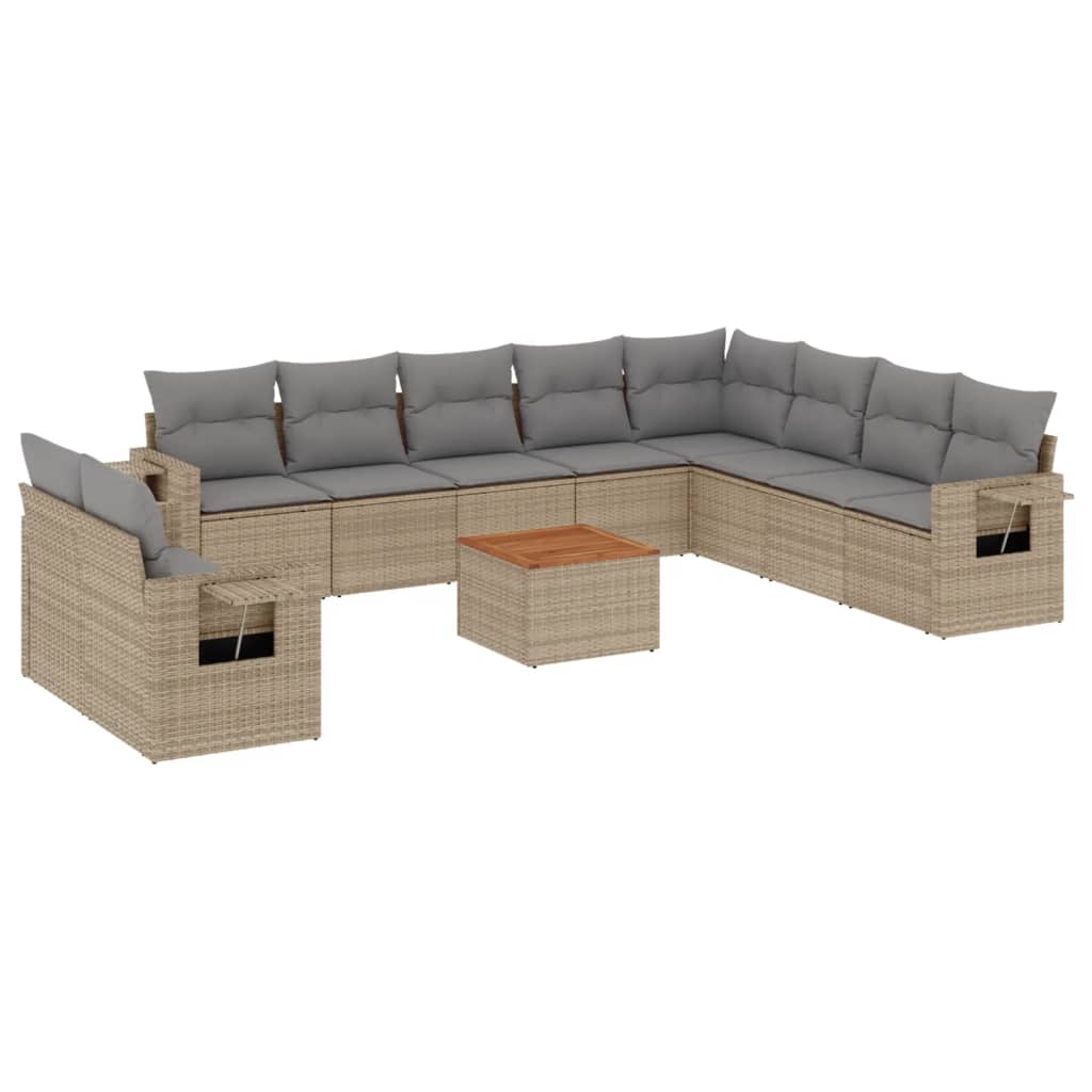 11-dijelni set vrtnih sofa s jastucima bež od poliratana