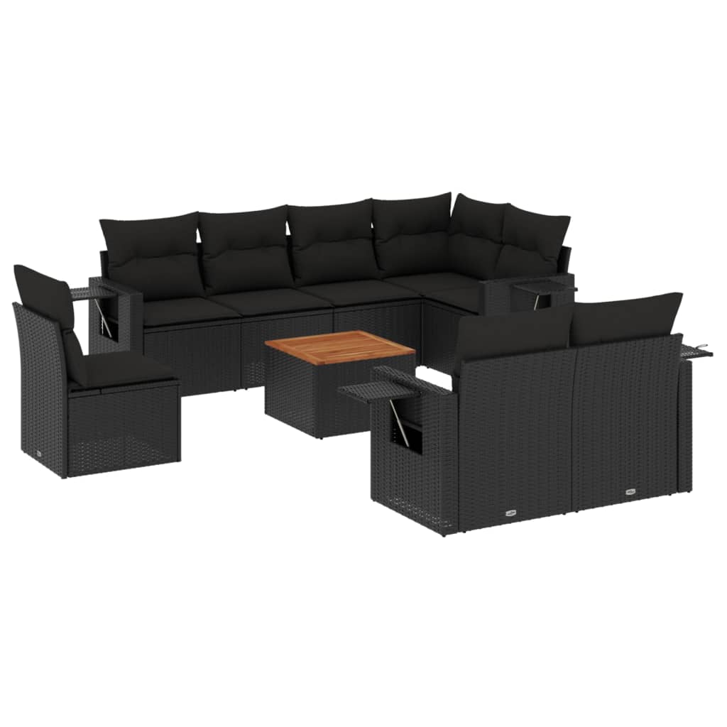 9-dijelni set vrtnih sofa s jastucima crni od poliratana