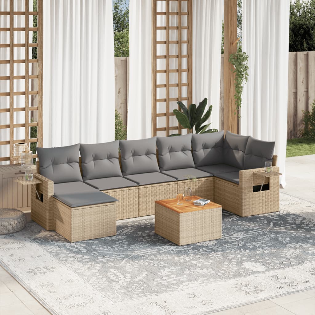 8-dijelni set vrtnih sofa s jastucima bež od poliratana