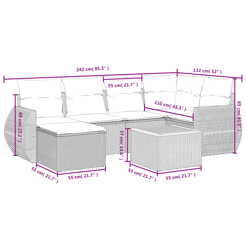 7-dijelni set vrtnih sofa sivi od poliratana