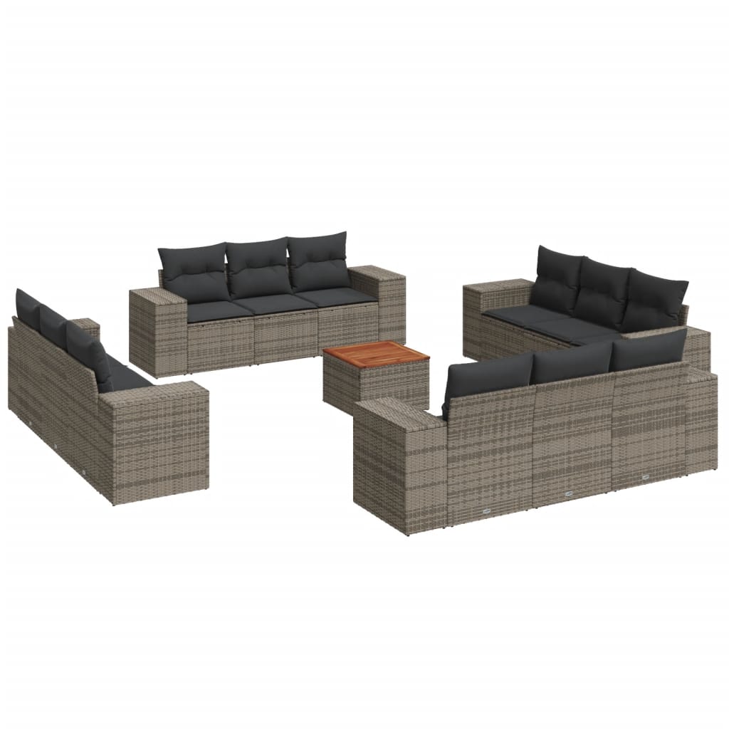 13-dijelni set vrtnih sofa od poliratana s jastucima sivi