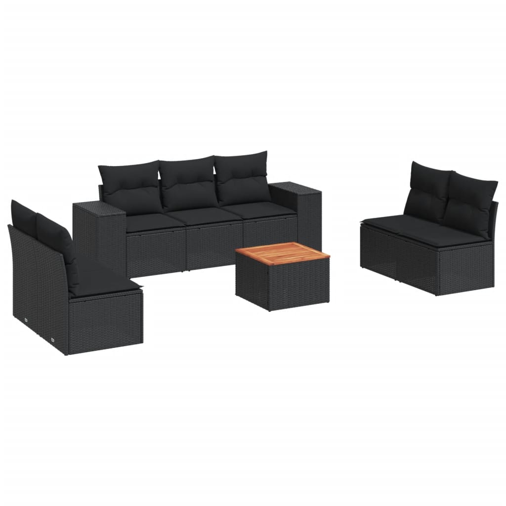 8-dijelni set vrtnih sofa od poliratana s jastucima crni