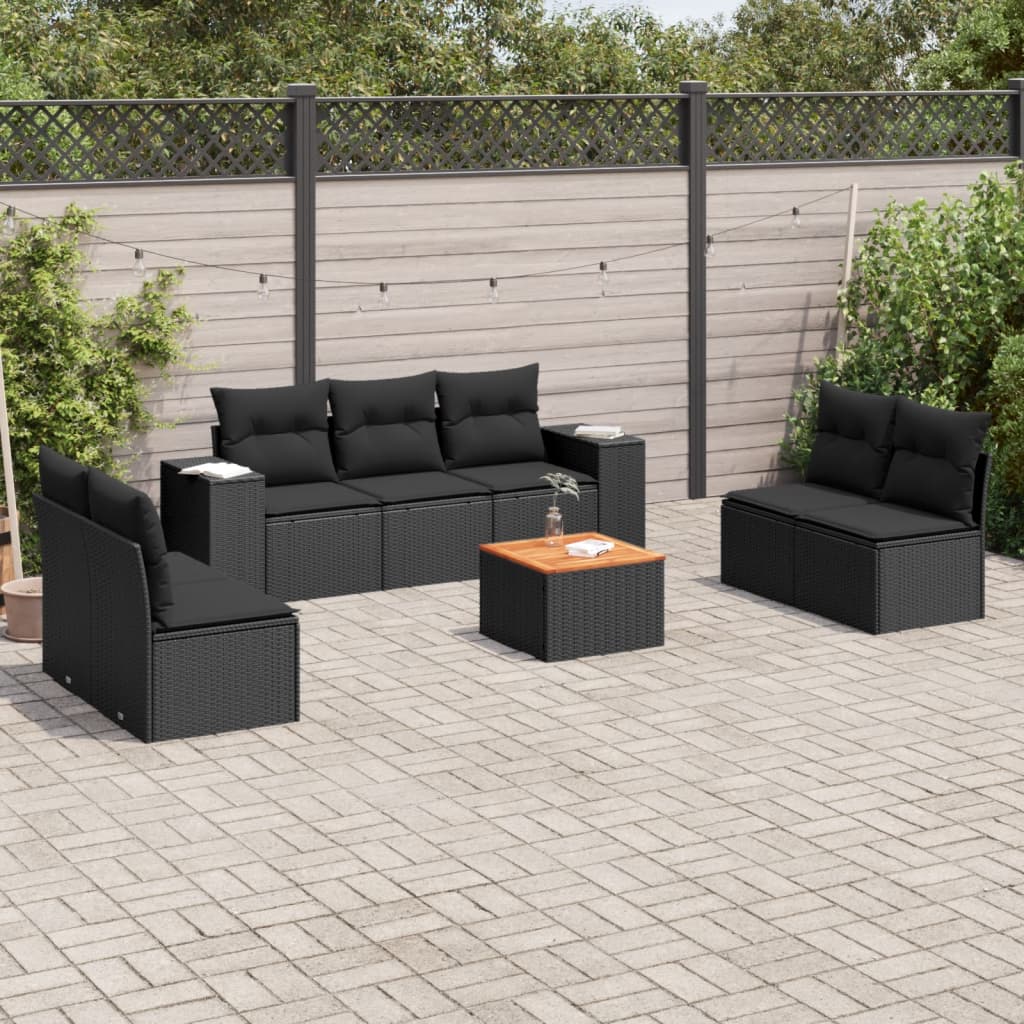 8-dijelni set vrtnih sofa od poliratana s jastucima crni