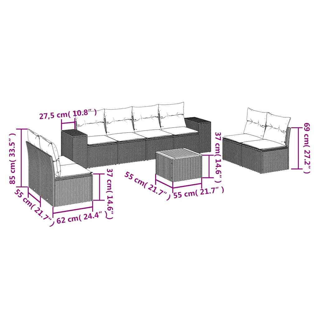 9-dijelni set vrtnih sofa s jastucima crni od poliratana