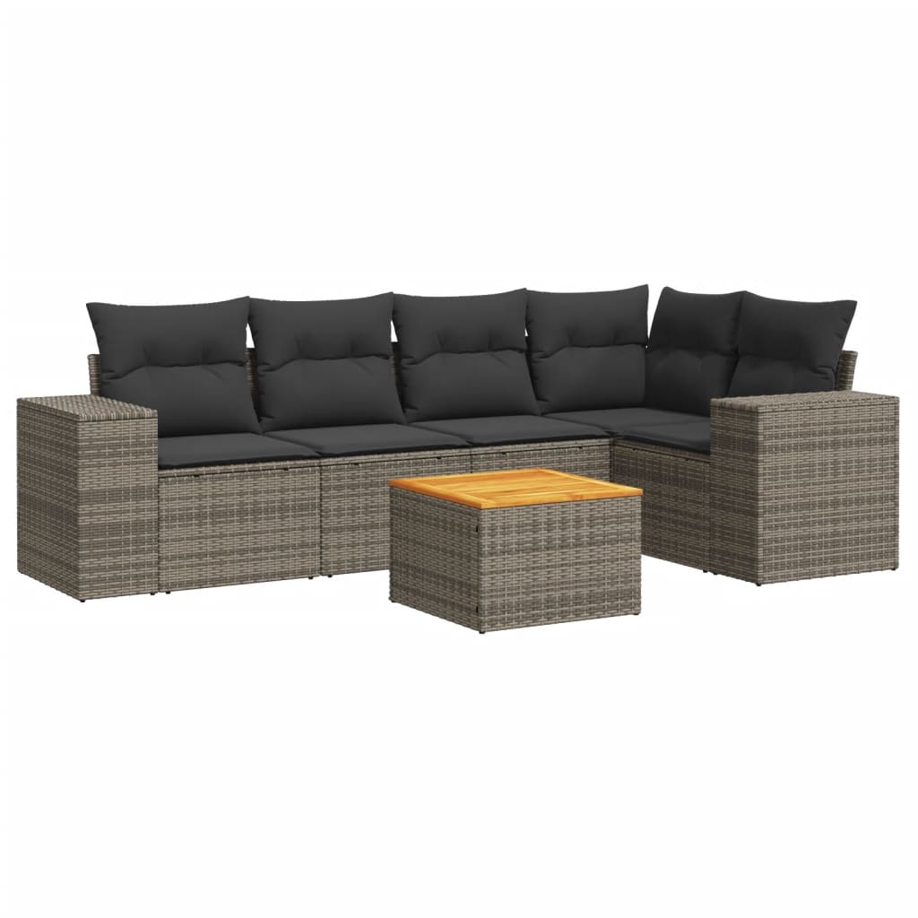 6-dijelni set vrtnih sofa od poliratana s jastucima sivi