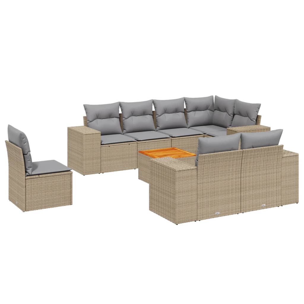9-dijelni set vrtnih sofa s jastucima bež od poliratana