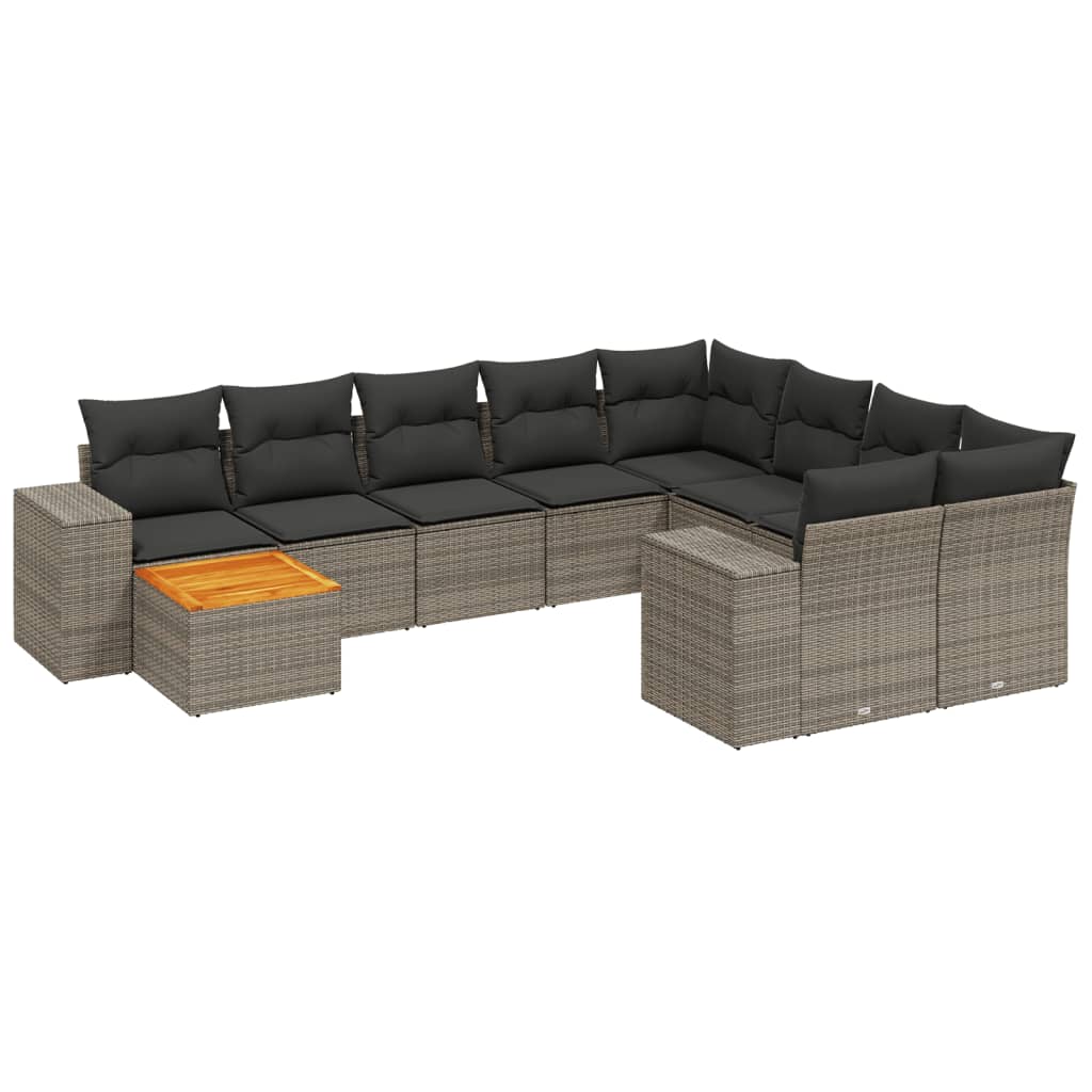 10-dijelni set vrtnih sofa od poliratana s jastucima sivi