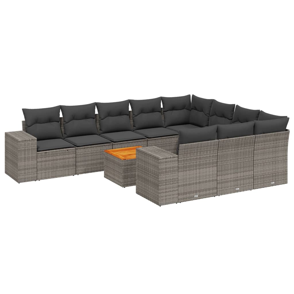 11-dijelni set vrtnih sofa od poliratana s jastucima sivi