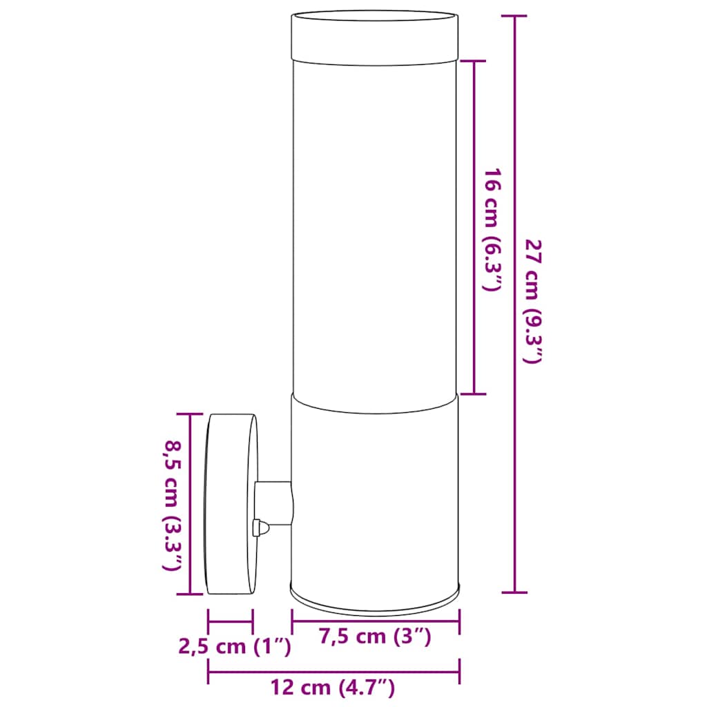 Vanjska zidna lampa Crna 12 x 8,5 x 27 cm