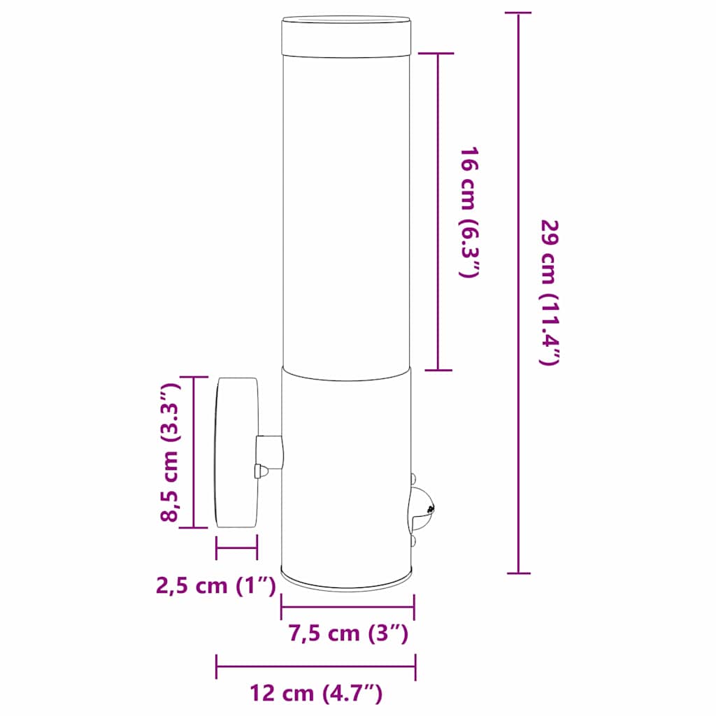 Vanjska zidna lampa 2 pcs Crna 12 x 8,5 x 29 cm