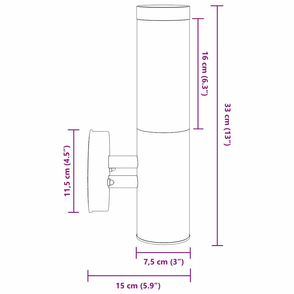 Vanjska zidna lampa 2 pcs Crna 15 x 7,5 x 33 cm