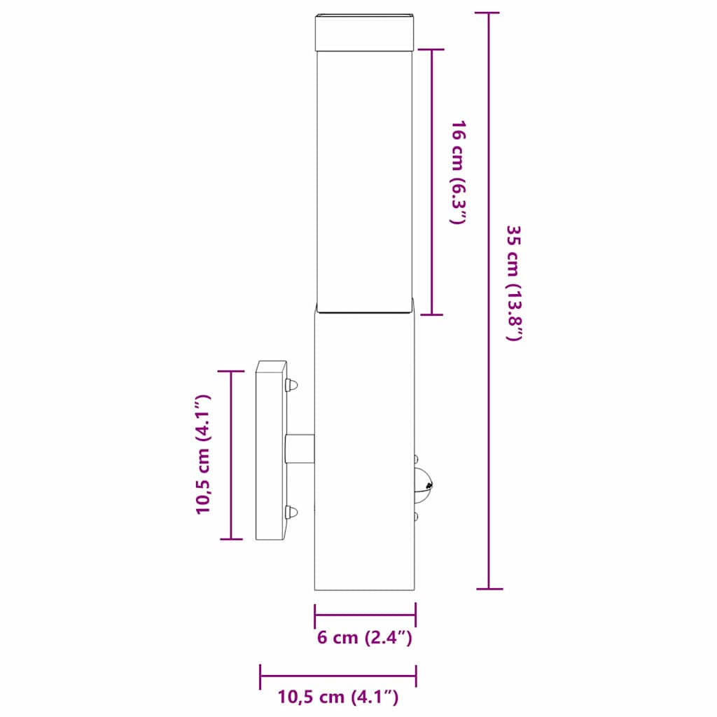Vanjska zidna lampa 2 pcs Srebrno 10.5 x 6 x 33 cm