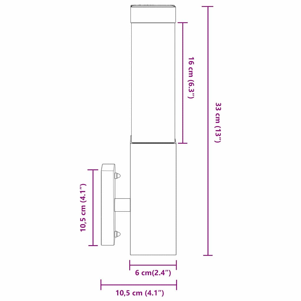 Vanjska zidna lampa 2 pcs Crna 10.5 x 6 x 33 cm