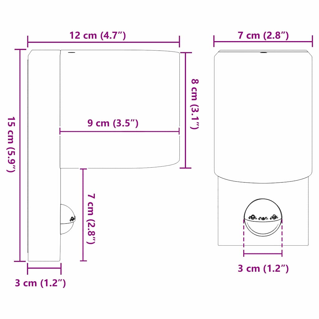 Vanjska zidna lampa Crna 12 x 7 x 15 cm Nehrđajući čelik