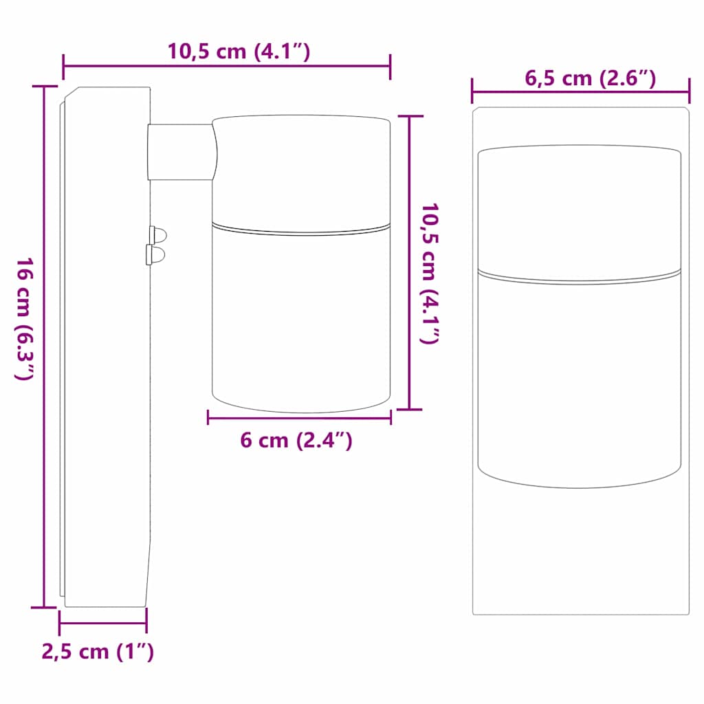 Vanjska zidna lampa 2 pcs Srebrno 6,5 x 10,5 x 16 cm