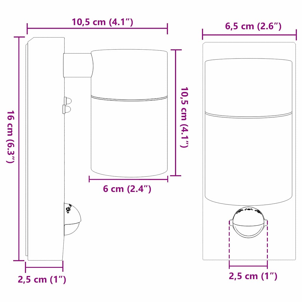 Vanjska zidna lampa 2 pcs Crna 6,5 x 10,5 x 16 cm