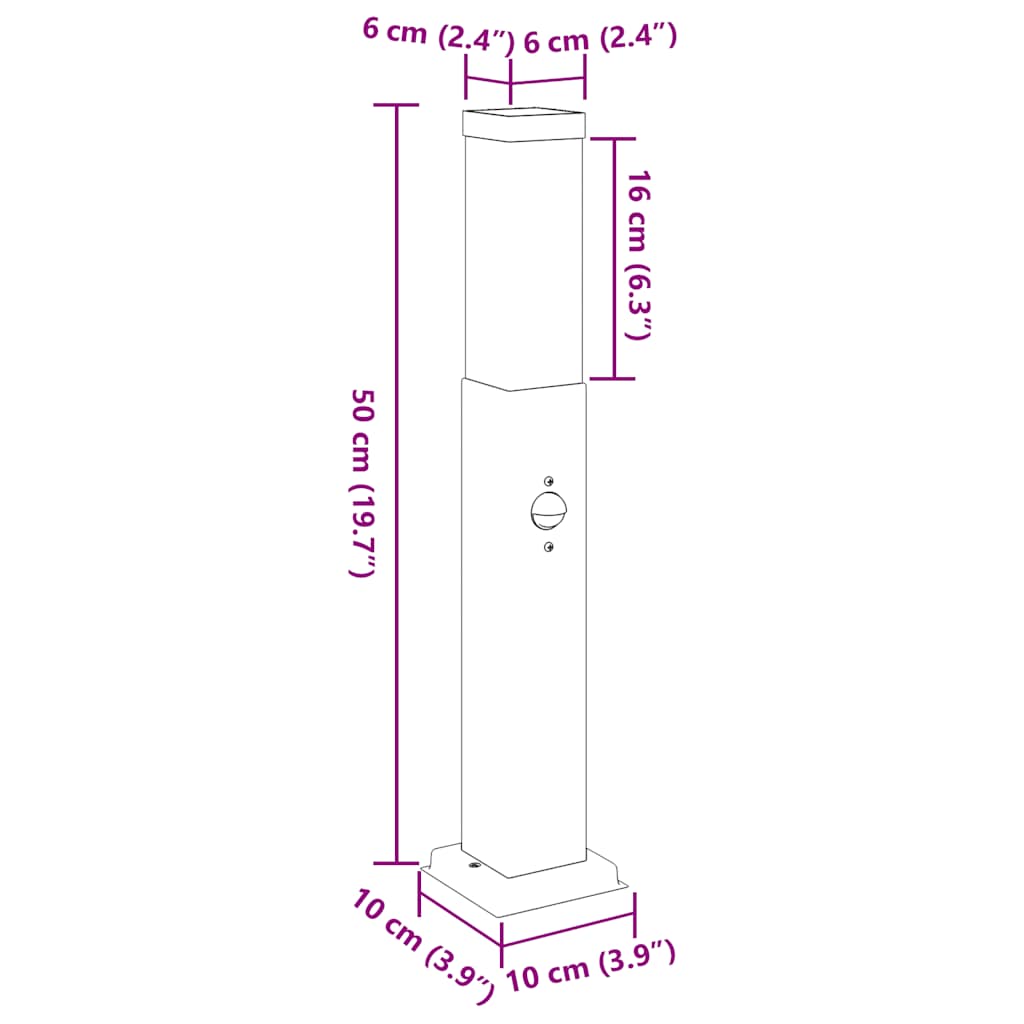 Stupić za svjetla sa senzorom 3 kom 50 cm nehrđajući čelik IP44