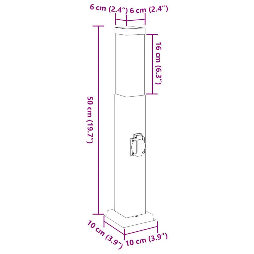 Stupić s utičnicom 50 cm Crna IP44