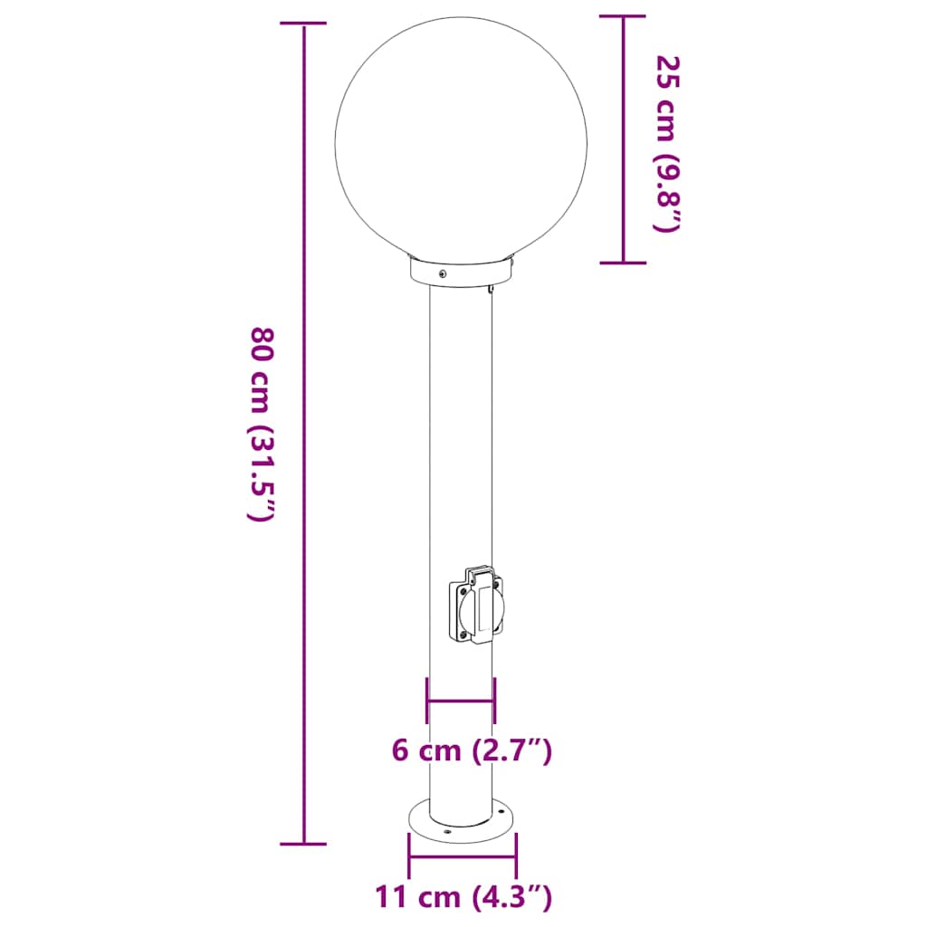 Stupić s utičnicom 80 cm Crna IP44
