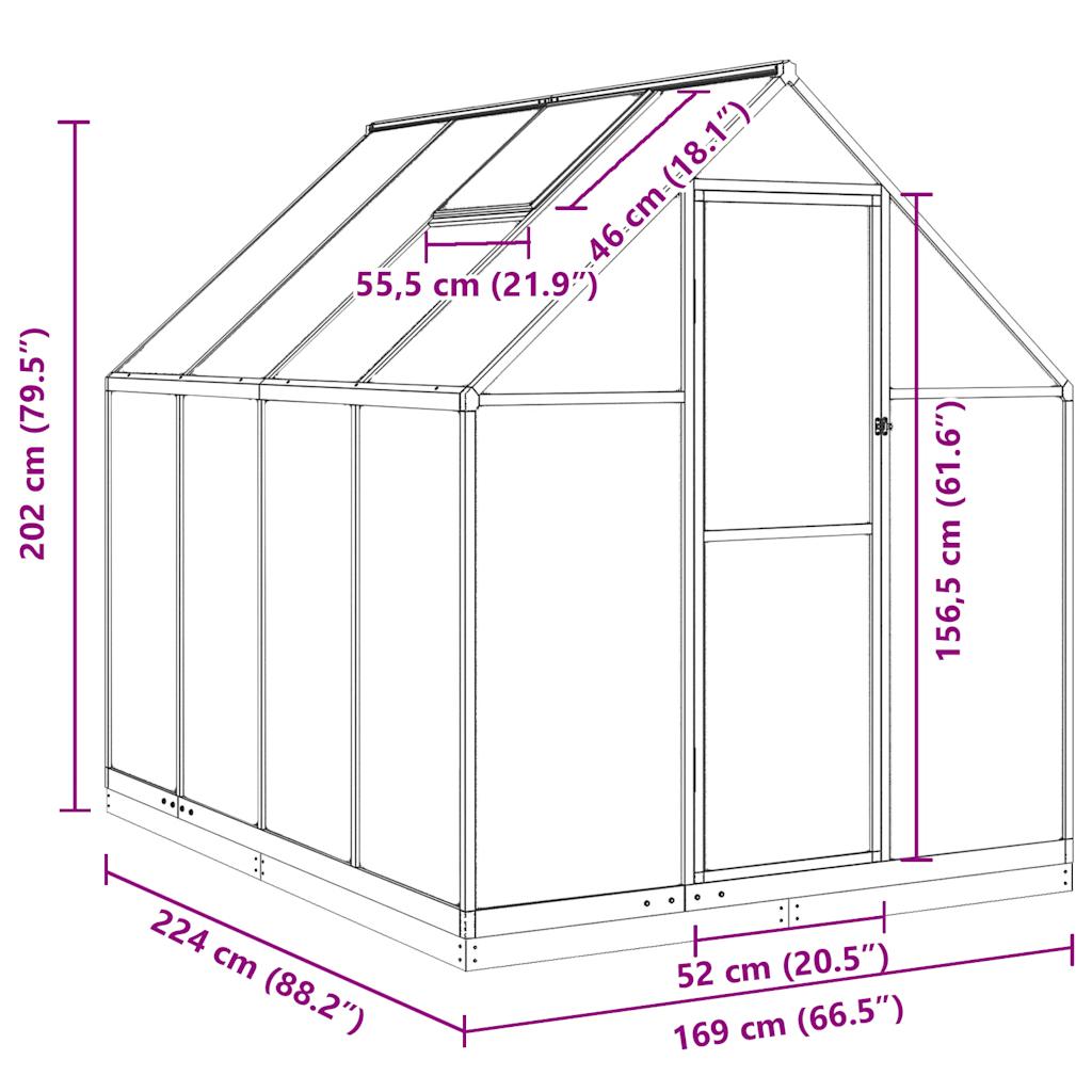 Staklenik s okvirom antracit 224 x 169 x 202 cm aluminijski