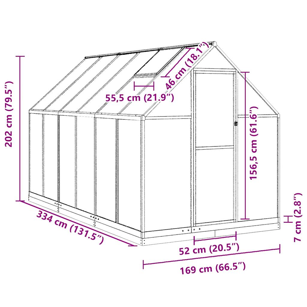 Staklenik s okvirom antracit 334 x 169 x 202 cm aluminijski
