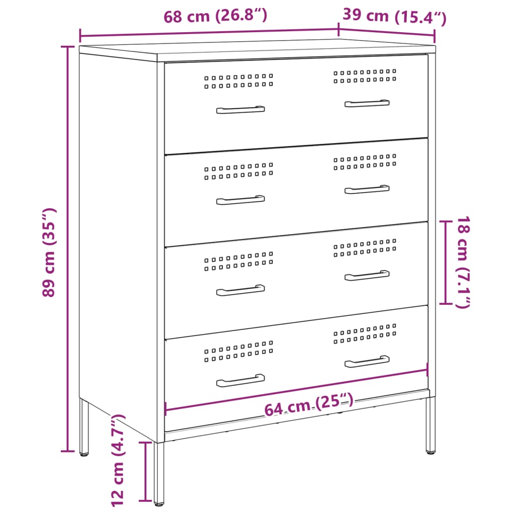 Komoda crna 68 x 39 x 89 cm čelična