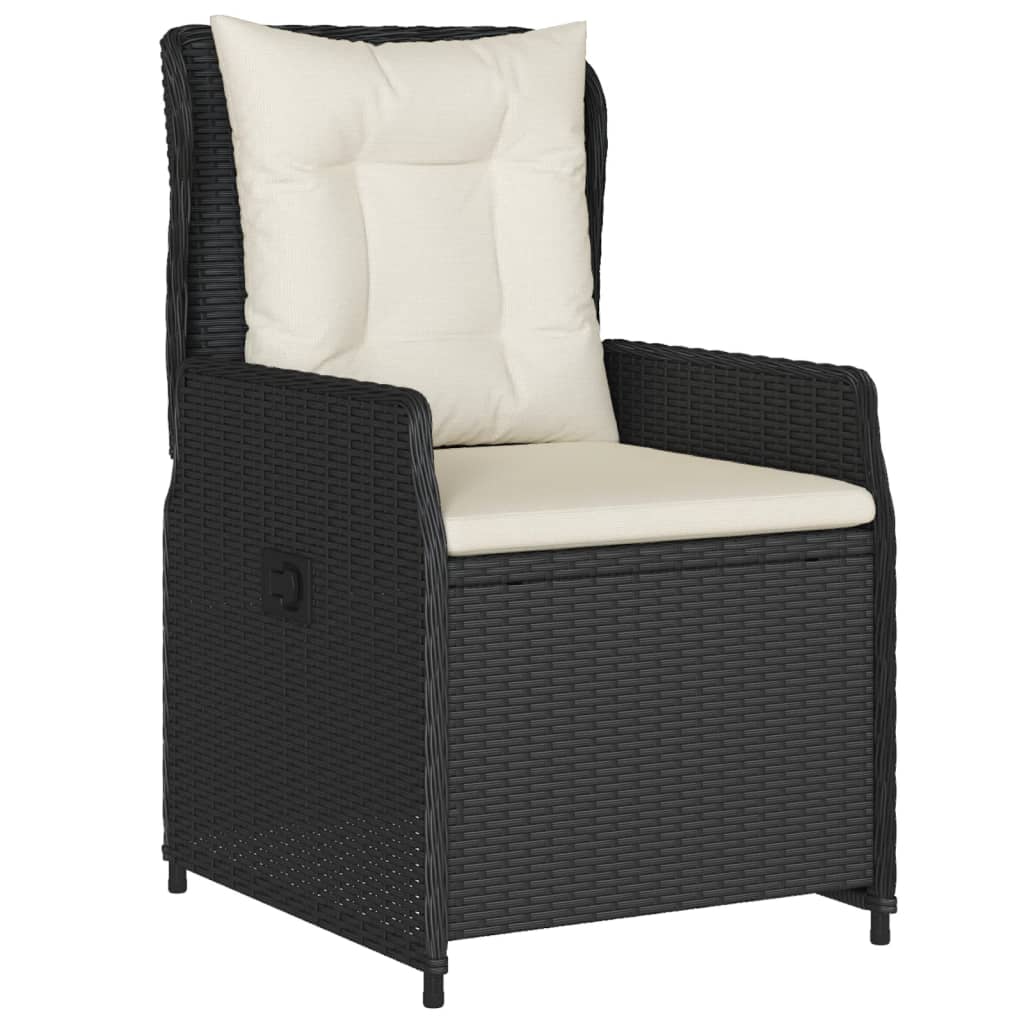 3-dijelni bistro set s jastucima crni od poliratana