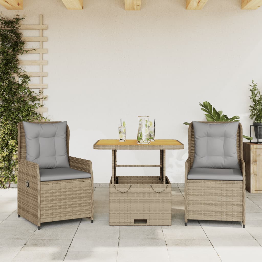 3-dijelni bistro set s jastucima bež od poliratana