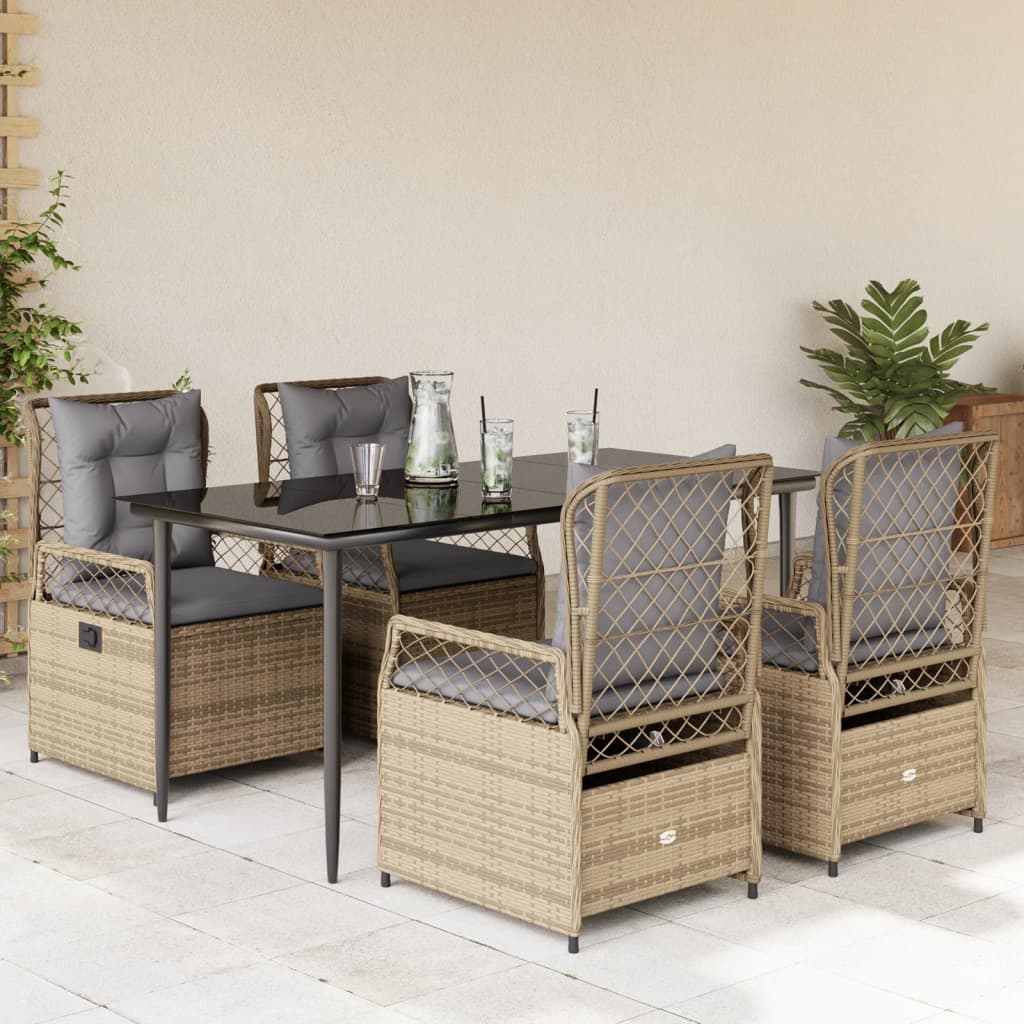 5-dijelni vrtni blagovaonski set od poliratana s jastucima bež