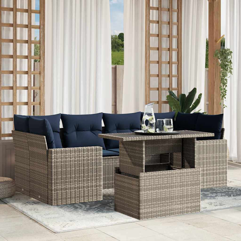 Vrtni set od 7 dijelova s jastucima, sivi poliratan