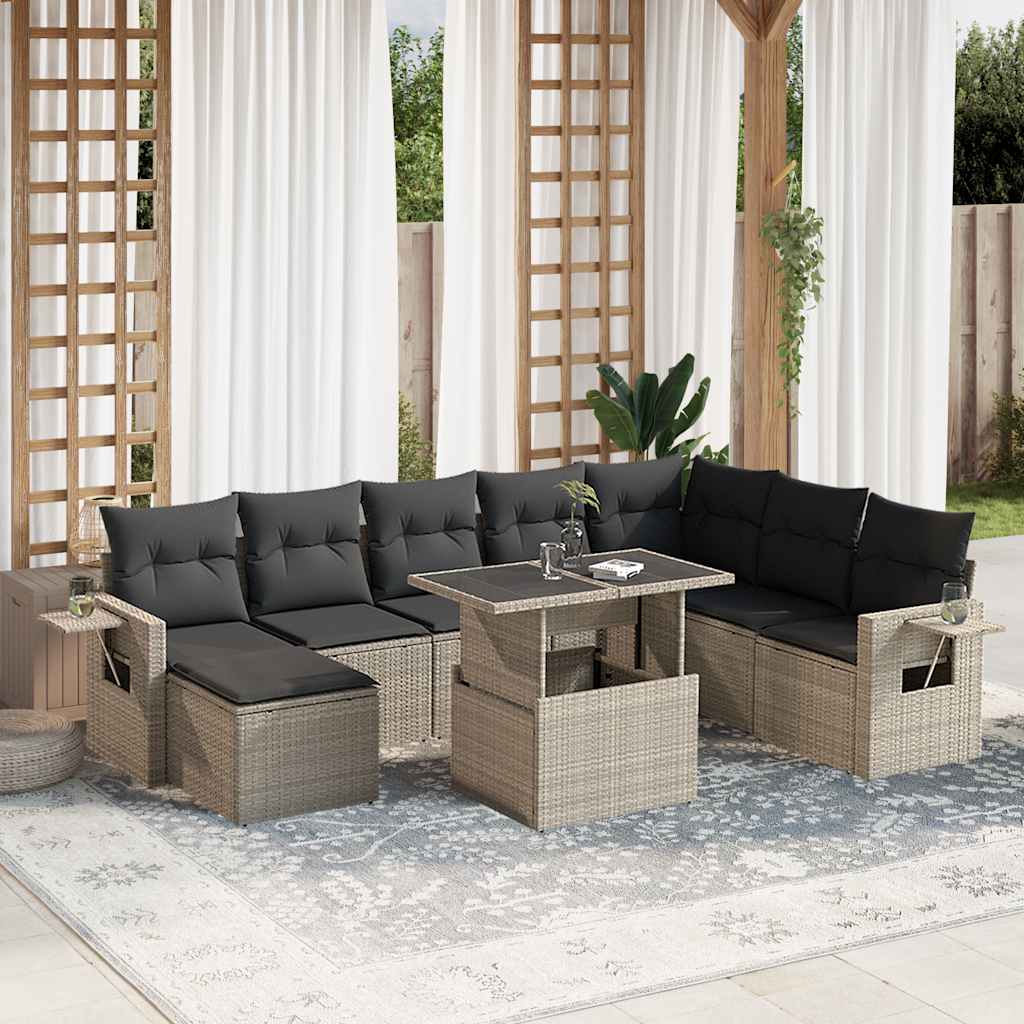 9-dijelni set vrtnih sofa od poliratana s jastucima svjetlosivi