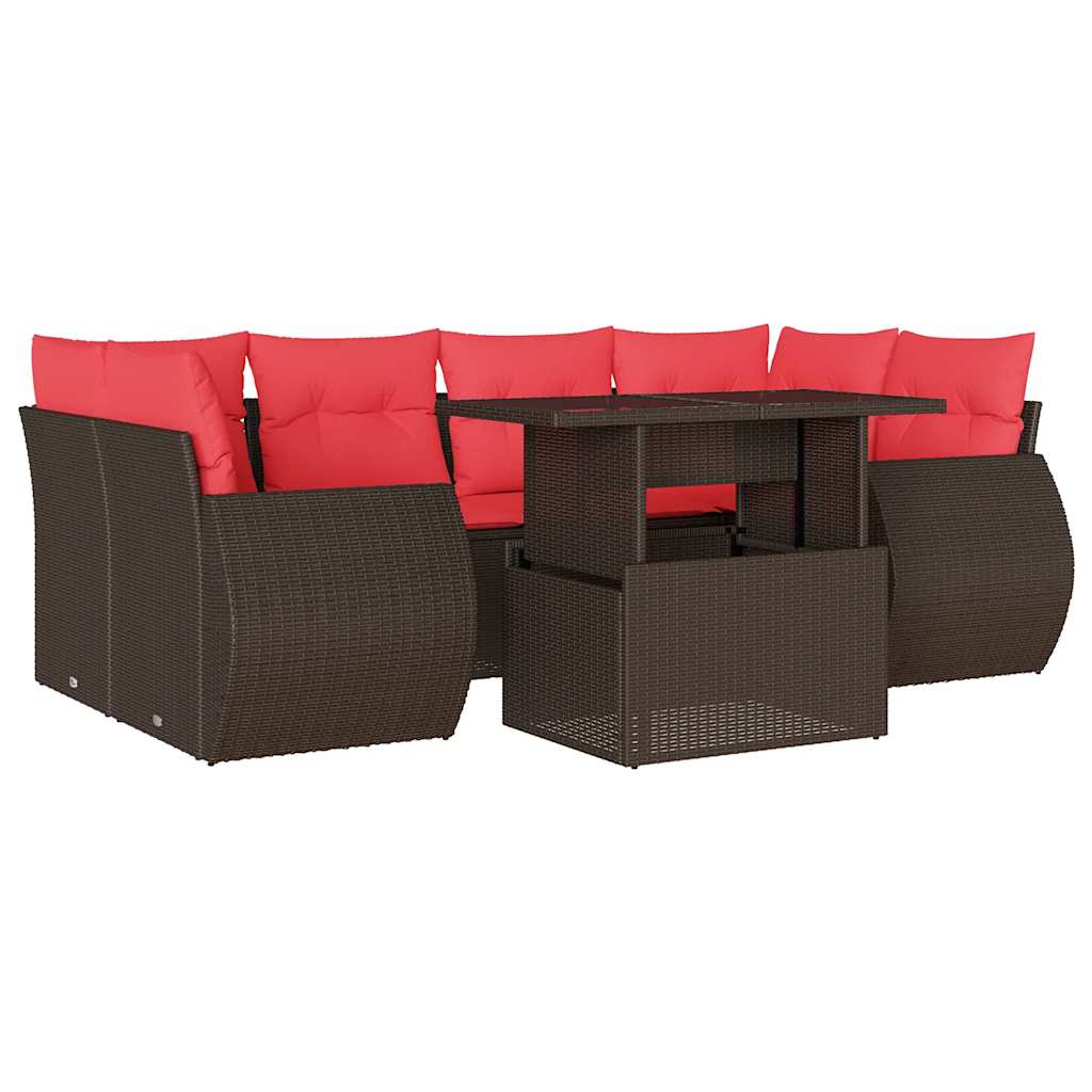Vrtni set od 7 dijelova s jastucima, smeđi poliratan