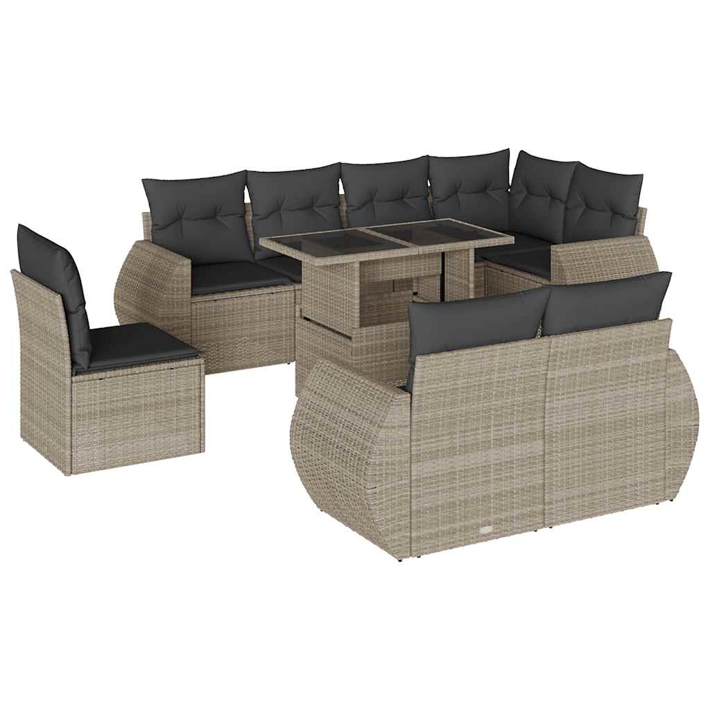 9-dijelni set vrtnih sofa od poliratana s jastucima svjetlosivi