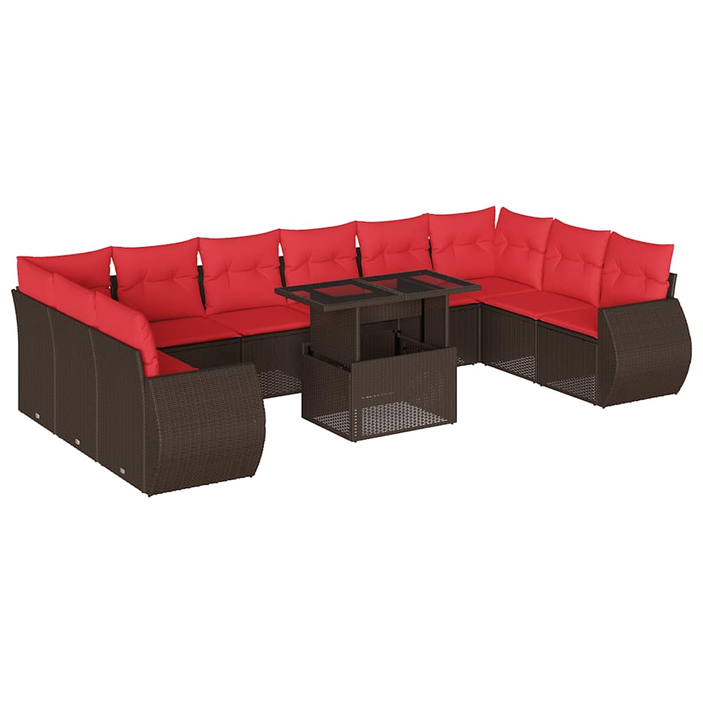 11-dijelni vrtni set s jastucima smeđi poliratan