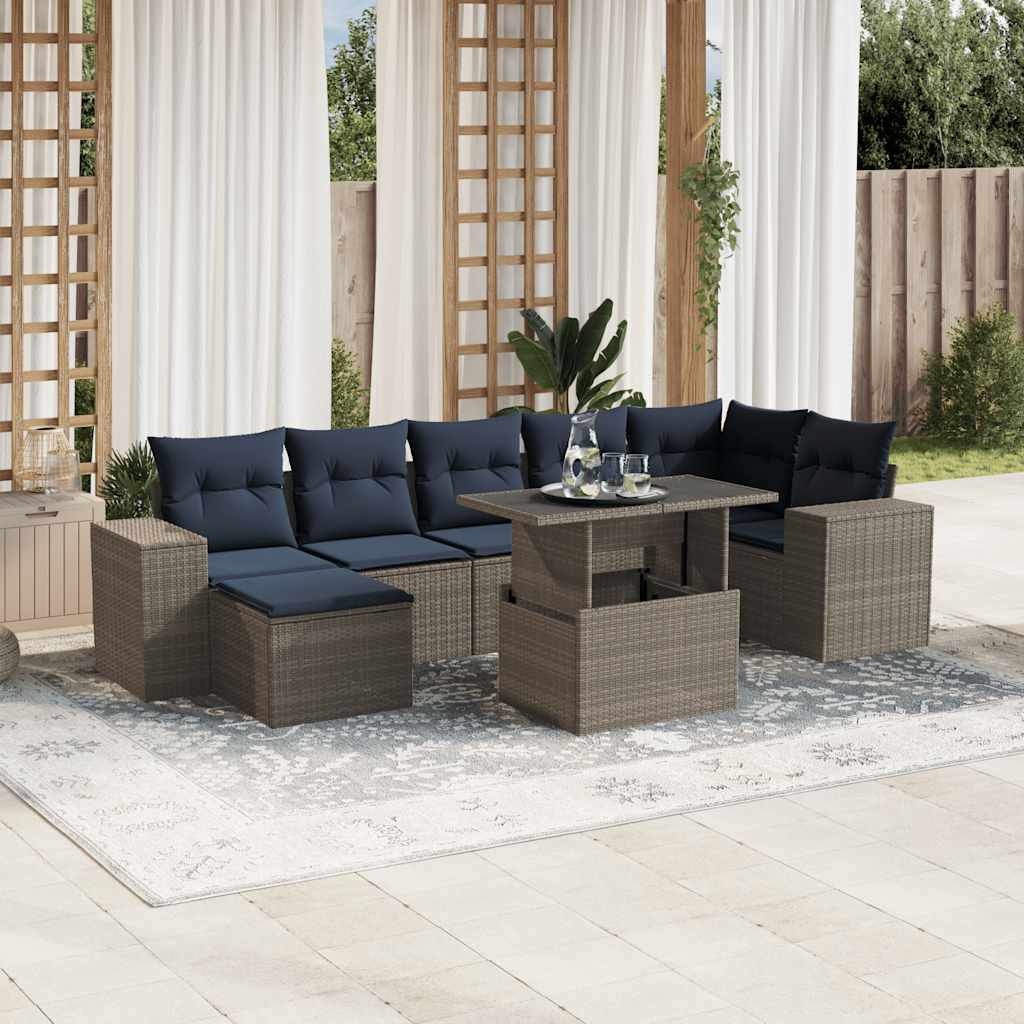 Vrtni set od 8 dijelova s jastucima, sivi poliratan