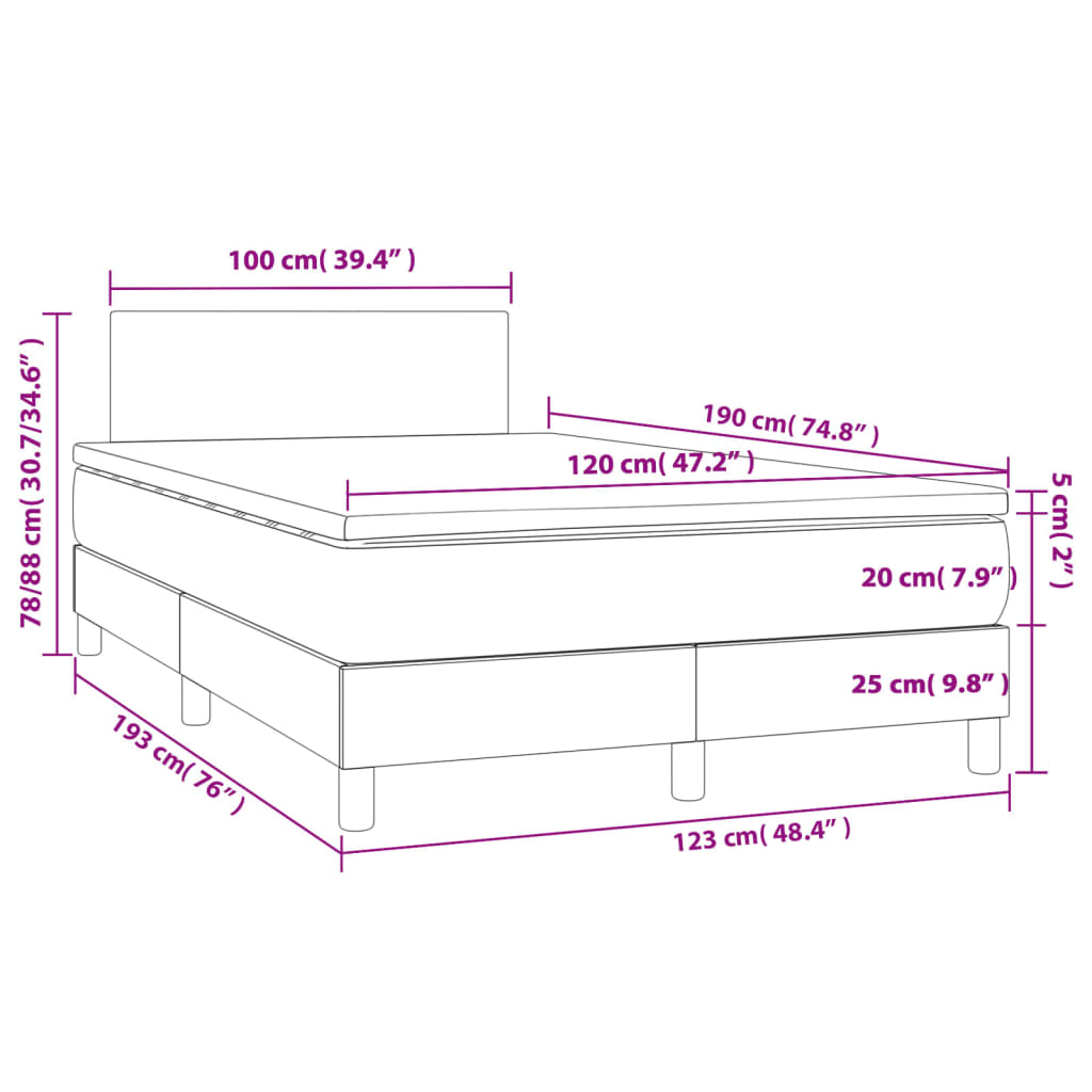 Krevet box spring s madracem tamnosmeđi 120 x 190 cm od tkanine