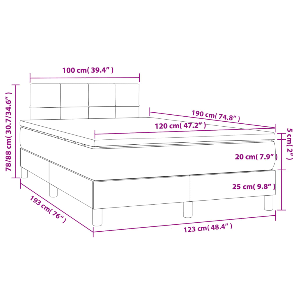 Krevet box spring s madracem tamnosivi 120 x 190 cm tkanina