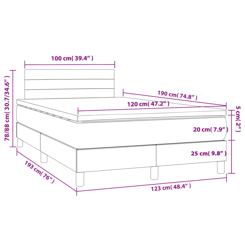 Krevet box spring s madracem crni 120 x 190 cm od tkanine