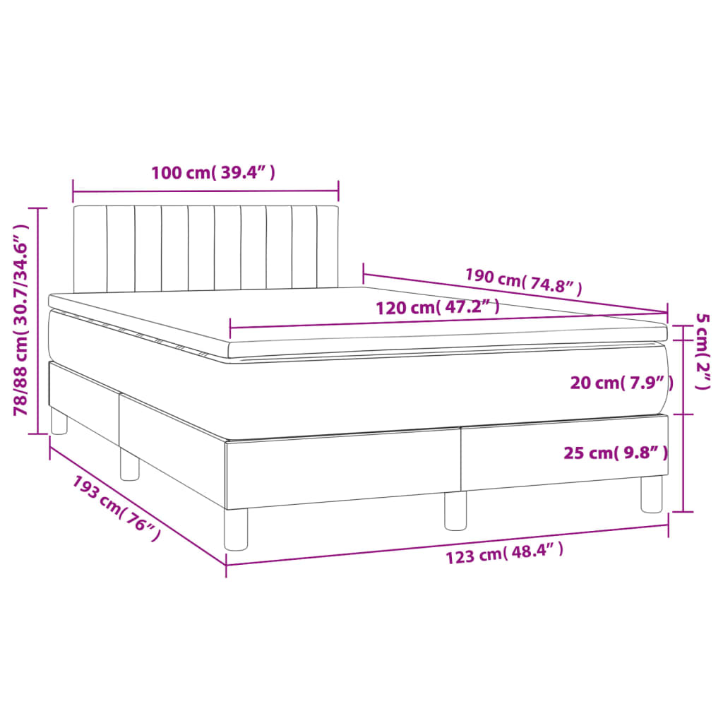 Krevet box spring s madracem tamnosivi 120 x 190 cm tkanina