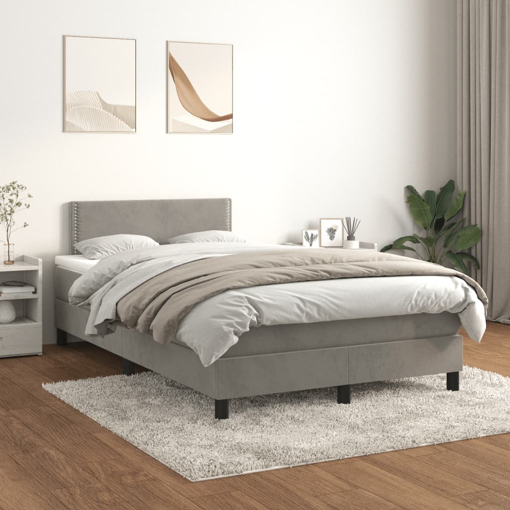 Krevet s oprugama i madracem svjetlosivi 120x190 cm baršunasti