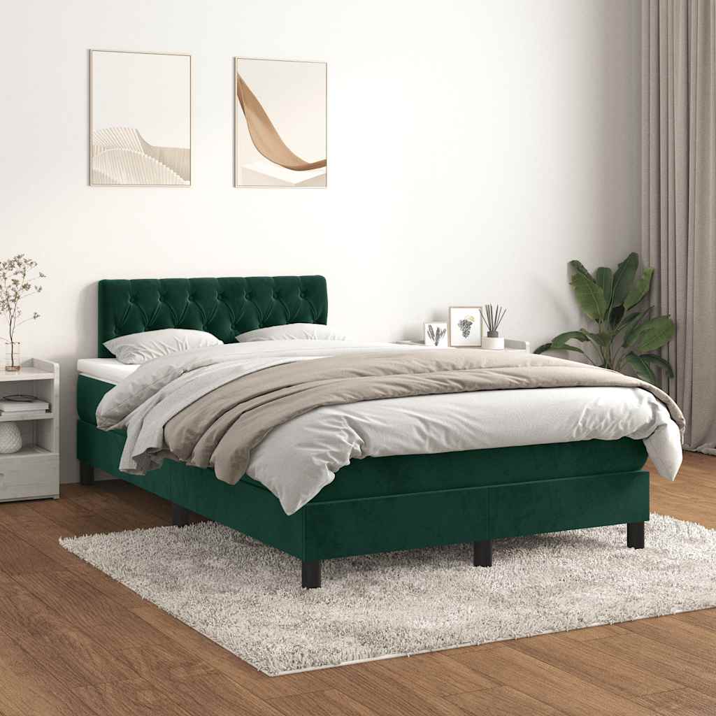 Krevet box spring s madracem tamnozeleni 120x190 cm baršunasti