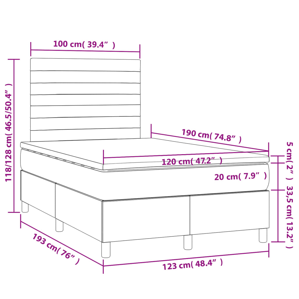 Krevet box spring s madracem crni 120 x 190 cm od tkanine