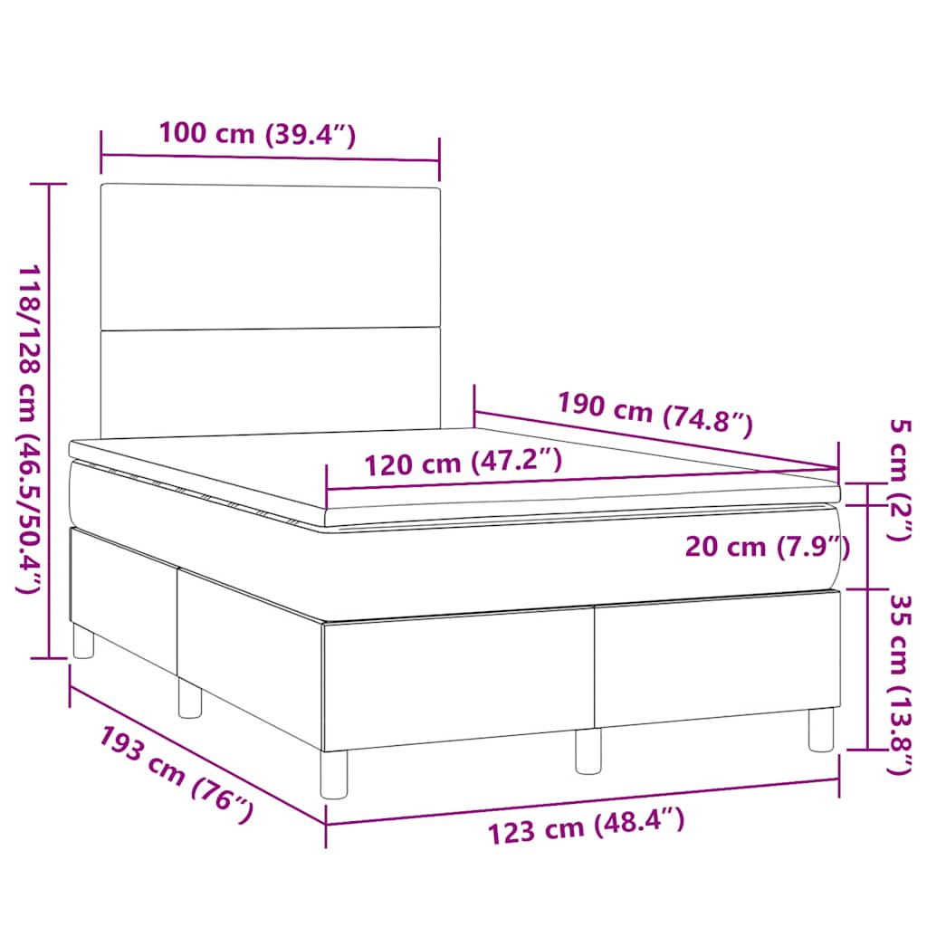 Krevet box spring s madracem tamnosmeđi 120 x 190 cm od tkanine