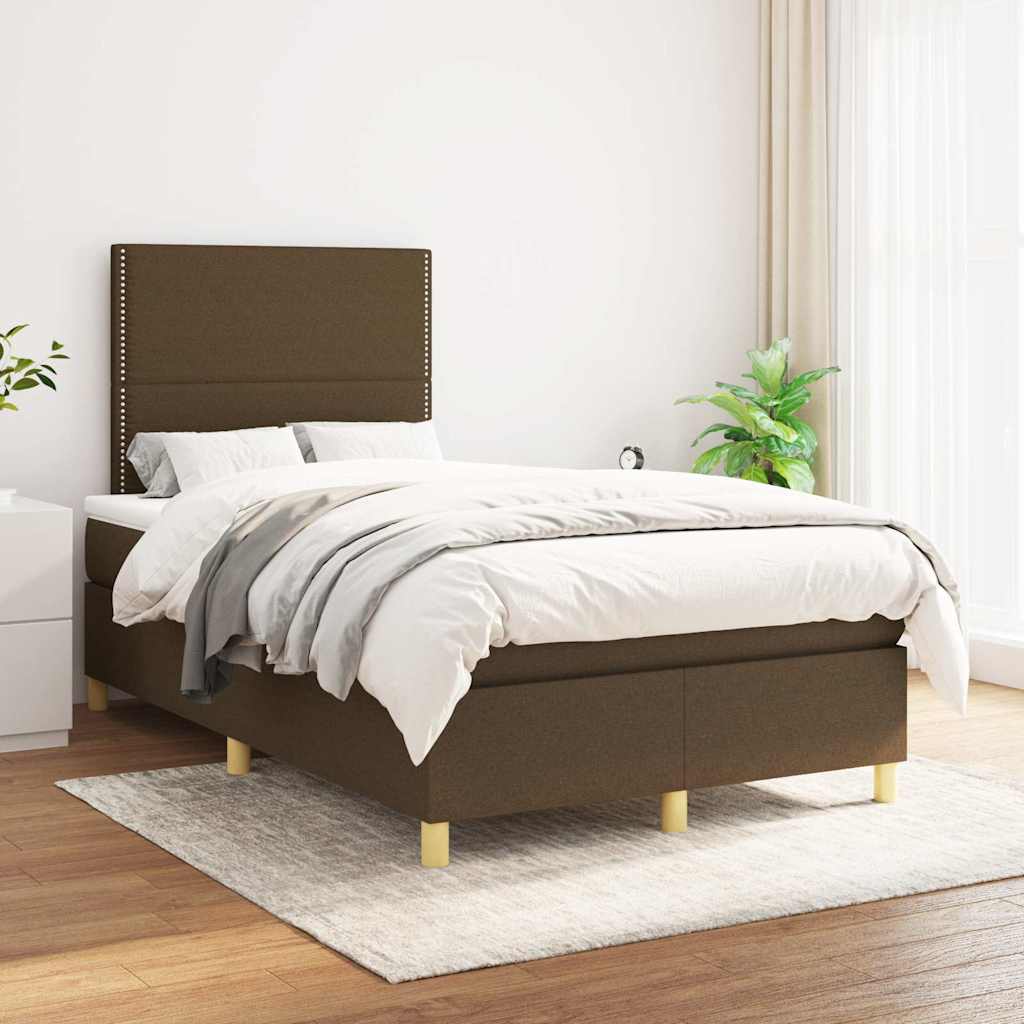 Krevet box spring s madracem tamnosmeđi 120 x 190 cm od tkanine