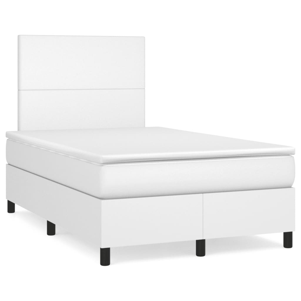 Krevet box spring s madracem bijeli 120x190 cm od umjetne kože